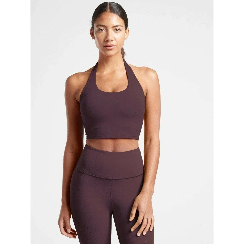 Athleta Tank Top Women's Small Purple A C Halter Powervita Yoga Crop Burgundy
